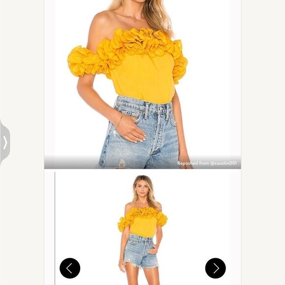 AMANDA UPRICHARD JOELLE RUFFLE TOP IN MARIGOLD - Picture 1 of 8